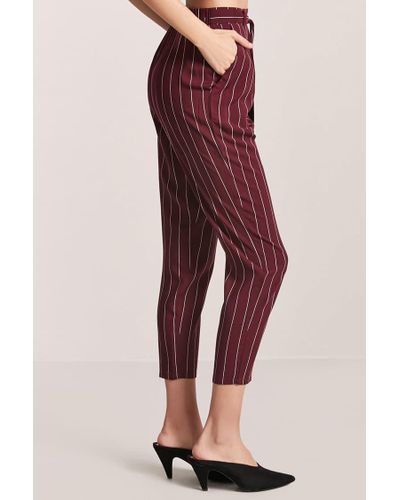red pinstripe pants
