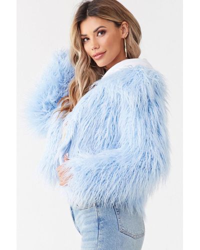 Forever 21 Gy Faux Fur Coat In Light Blue Lyst Gy Faux Fur Coat In Light Blue, Fluffy Faux Fur Coat Long