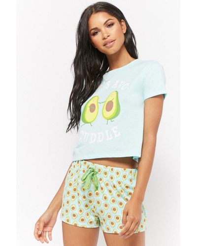 Forever 21 Cotton Avocado Graphic Pyjama Set in Teal/Yellow (Blue) - Lyst
