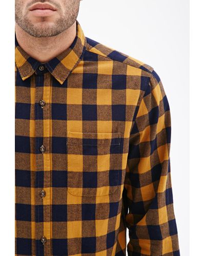 mens navy and mustard plaid shirt