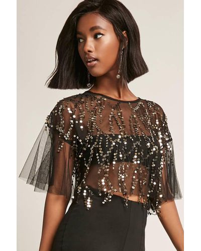 Forever 21 Synthetic Sheer Mesh Sequin ...