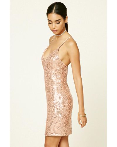 love triangle sequin embellished cami dress in rose gold