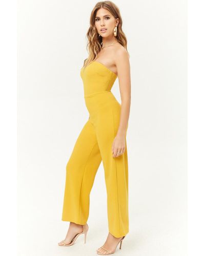 Forever 21 Synthetic Wide-leg Tube Jumpsuit in Mustard (Yellow) - Lyst