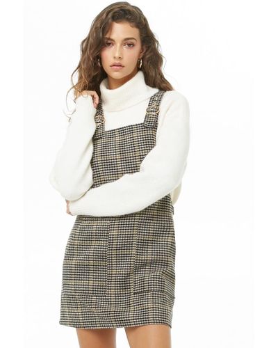 black and white plaid overall dress