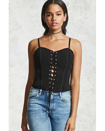 Forever 21 Synthetic Lace-up Bustier Top in Black - Lyst