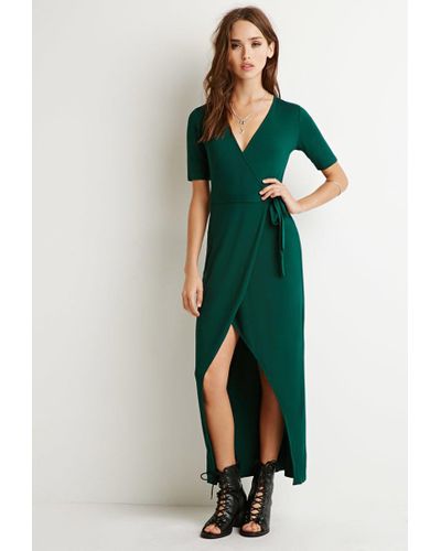Forever 21 Wrap Maxi Dress in Green | Lyst