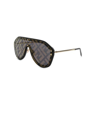 Fendi Leather Logo Face Sunglasses in Metallic | Lyst