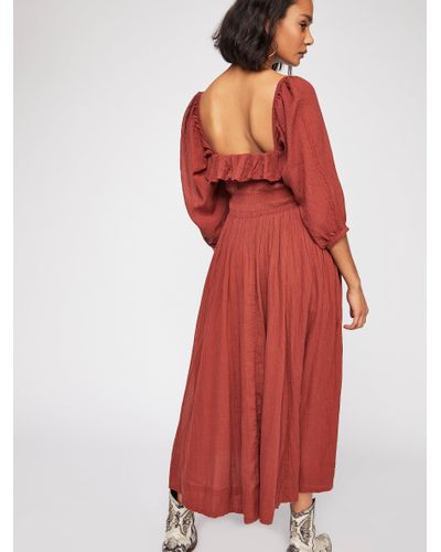 Free People Cotton Oasis Midi Dress in Red - Lyst