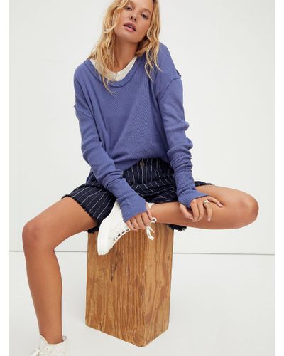 Free People Care Fp Colby Long Sleeve Tee in Blue | Lyst