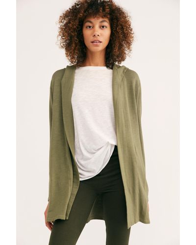 Free People Cotton Supersoft Hooded Cardigan By Monrow in Faded Army ...