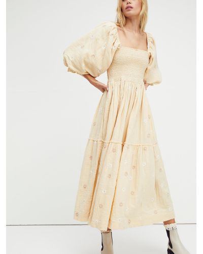 Free People Dahlia Embroidered Maxi Dress in Natural - Lyst