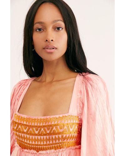 Free People Cotton Sahara Mini Dress in Golden Peach Combo (Pink) - Lyst