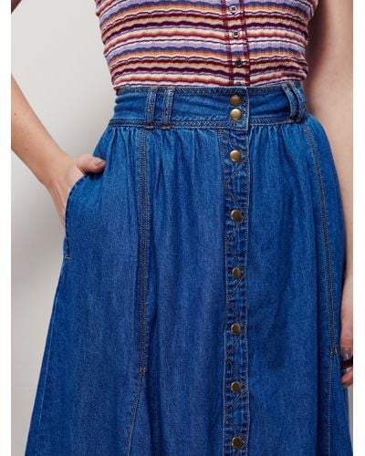 Free People Womens Margo Denim Midi Skirt in Blue - Lyst