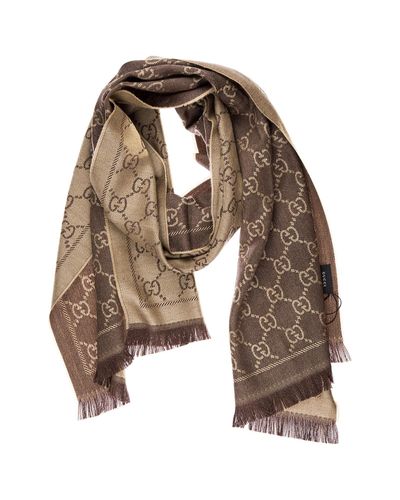 Gucci Women's Wool Scarf Jacquard in Brown - Lyst