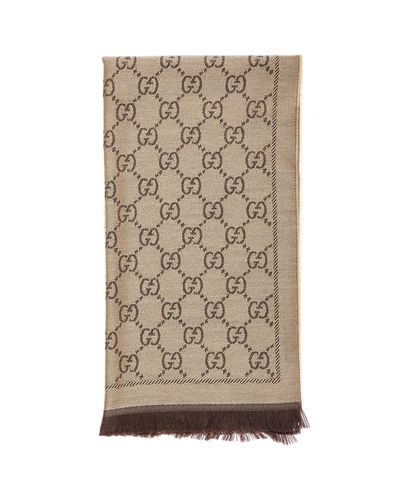 Gucci Women's Wool Scarf Jacquard in Brown - Lyst
