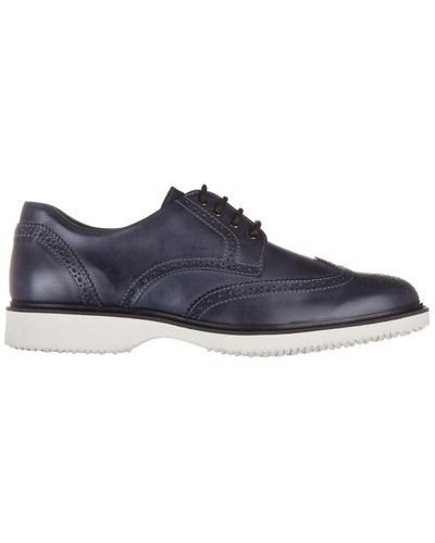 Hogan Leather Scarpe Stringate Calssiche Man In Pelle Derby H217 Route  Bucature in Blue for Men | Lyst