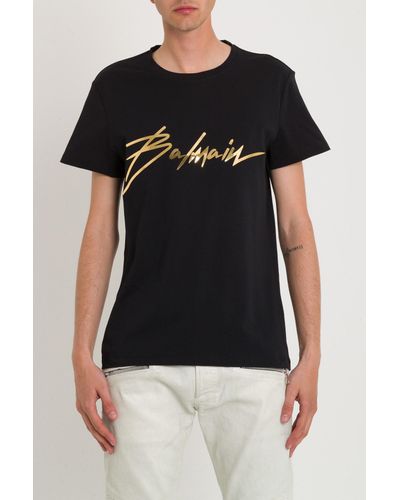 Balmain Signature Logo Cotton T-shirt in Black Gold (Black) for Men - Lyst