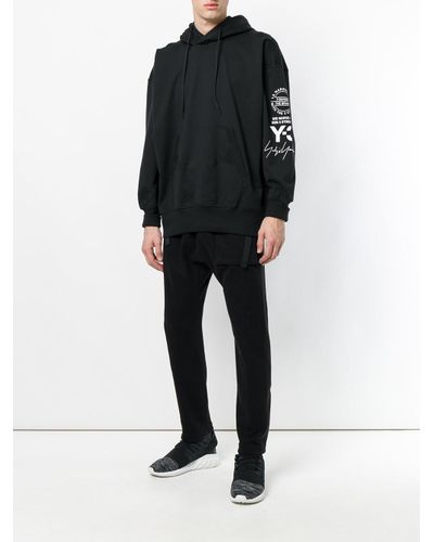 Y-3 Cotton Branded Hoodie in Black for Men - Lyst
