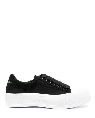 men's deck lace up plimsoll in black white