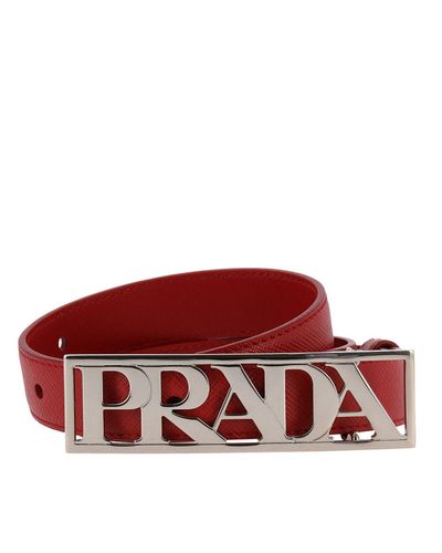 Prada Leather Belt Women in Red - Lyst