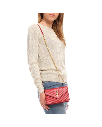 ysl envelope chain wallet in grain de poudre embossed leather