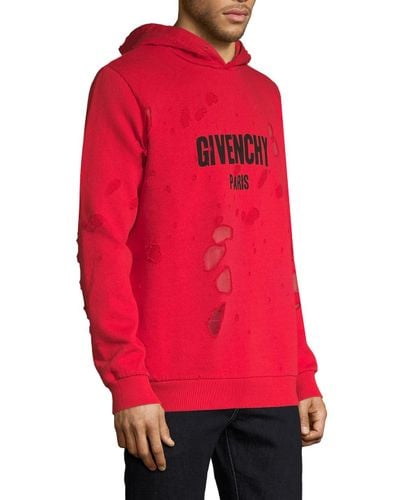 givenchy red hoodie distressed