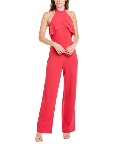 Bebe Ruffle Halter Jumpsuit in Red - Lyst