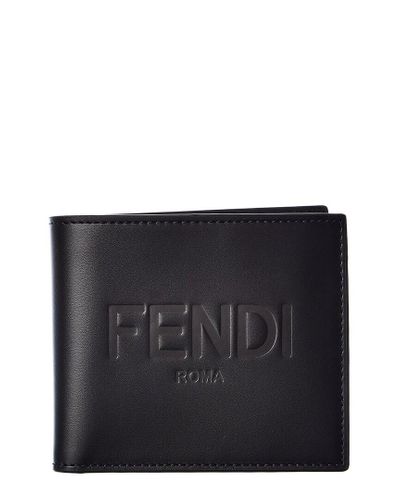 Fendi Logo Leather Bifold Wallet in Black for Men - Lyst