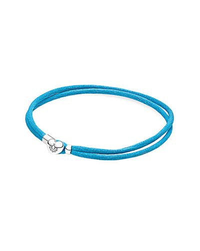 PANDORA Silver Turquoise Fabric Cord Charm Bracelet in Blue - Lyst