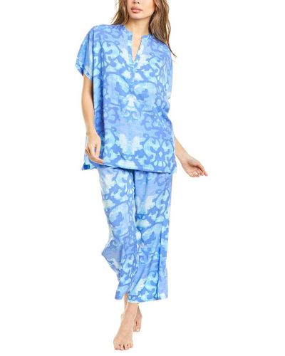 N Natori 2pc Oasis Challis Pajama Pant Set in Blue - Lyst