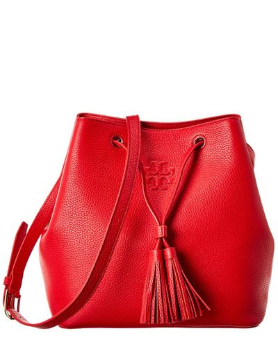 Tory Burch Thea Leather Bucket Bag in Red - Lyst