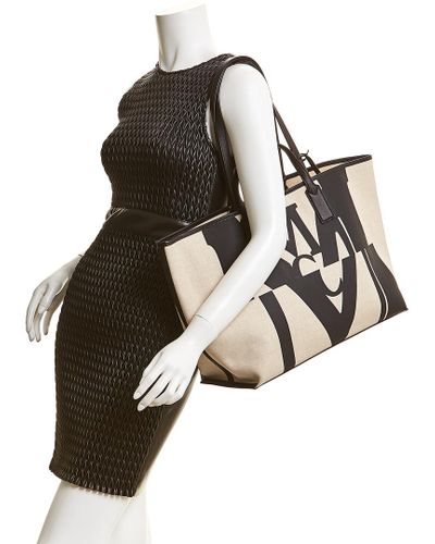MCM Logo Glitch Medium Canvas & Leather Shopper Tote in White - Lyst