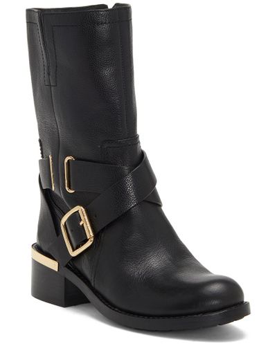 Vince Camuto Wethima Leather Block Heel Moto Boots in Black - Lyst