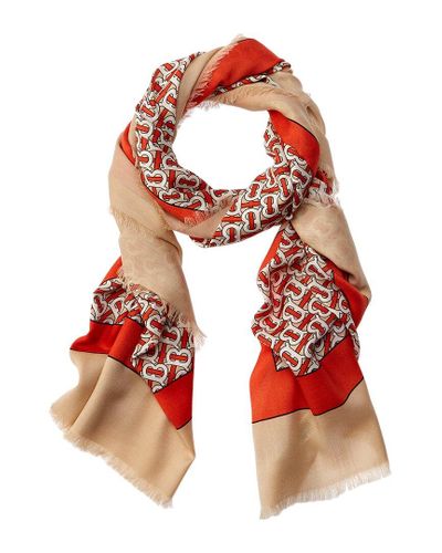 Burberry Monogram Lightweight Cashmere Scarf in Red - Lyst