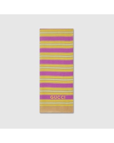 Gucci Striped Printed Silk Cotton Stole - Yellow
