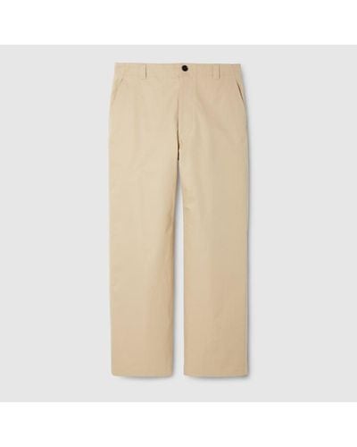 Gucci Double Cotton Twill Pant With Web - Natural