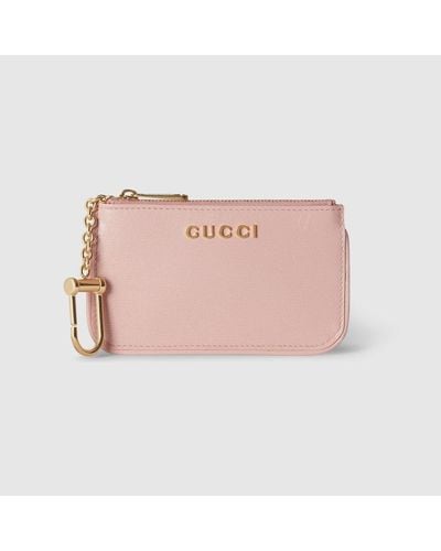Gucci Zip Key Case With Script - Pink