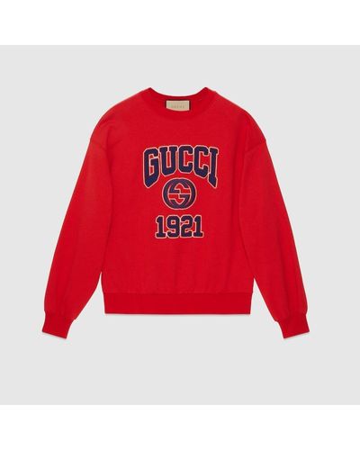 Gucci Felpa In Jersey Di Cotone Con Ricamo - Rosso