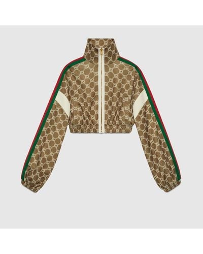 Gucci Jacke Mit Reißverschluss Und GG Print - Grün