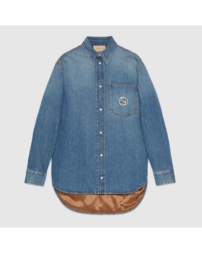 Gucci Denim Crystal Gg Shirt - Blue