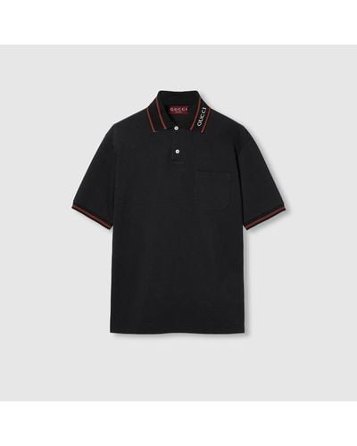 Gucci Cotton Piquet Polo Shirt With Web - Black