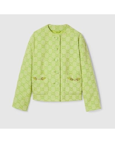 Gucci GG Bouclé Cotton Jacket With Horsebit - Green