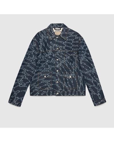 Gucci Wavy GG Laser Print Denim Jacket - Blue