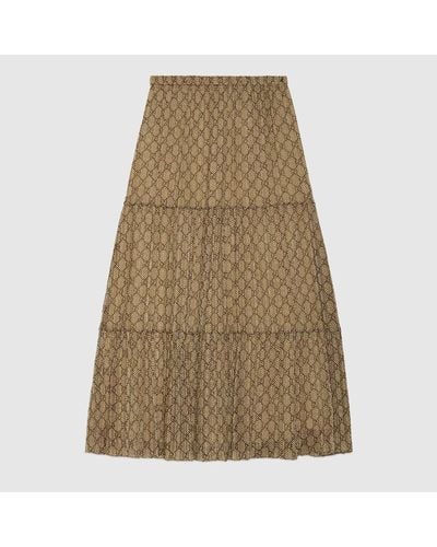 Gucci GG Damier Print Silk Skirt - Natural