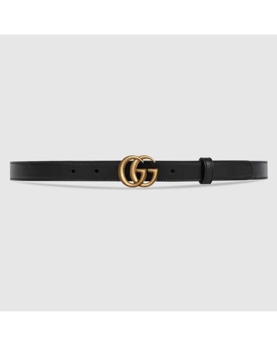 Gucci Cinturón de Piel con Hebilla de Doble G - Negro