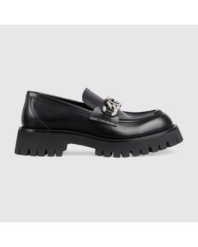 Gucci Web Interlocking G Leather Loafer - Black