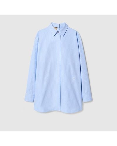 Gucci Striped Heavy Cotton Poplin Shirt - Blue