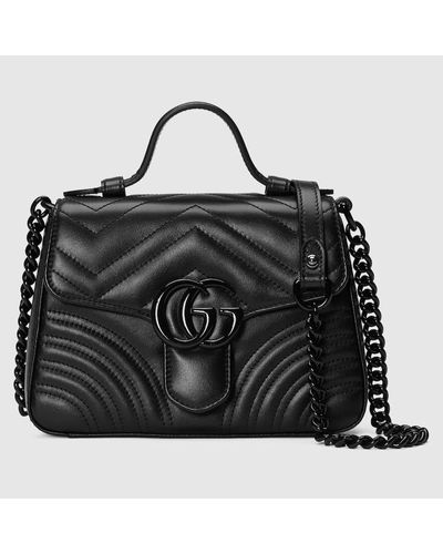 Gucci Mini Leather Gg Marmont Top-handle Bag - Black