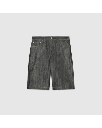 Gucci Denim Shorts With Jacquard Detail - Grey