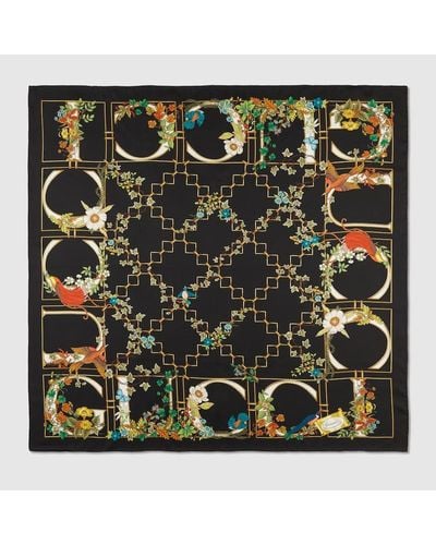 Gucci Animal And Floral Print Silk Carré - Green